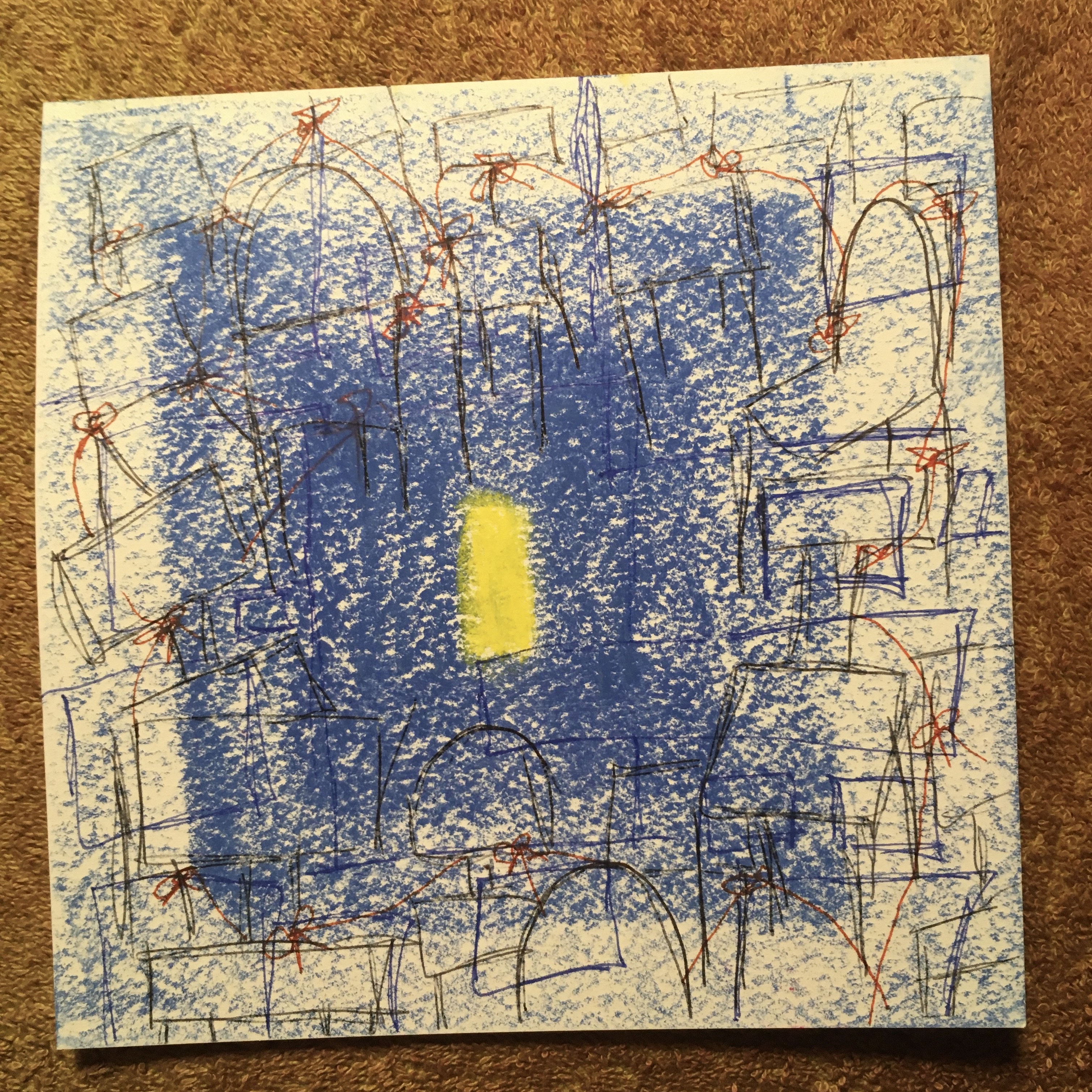 An abstract pastel drawing of a Quaker meeting.
